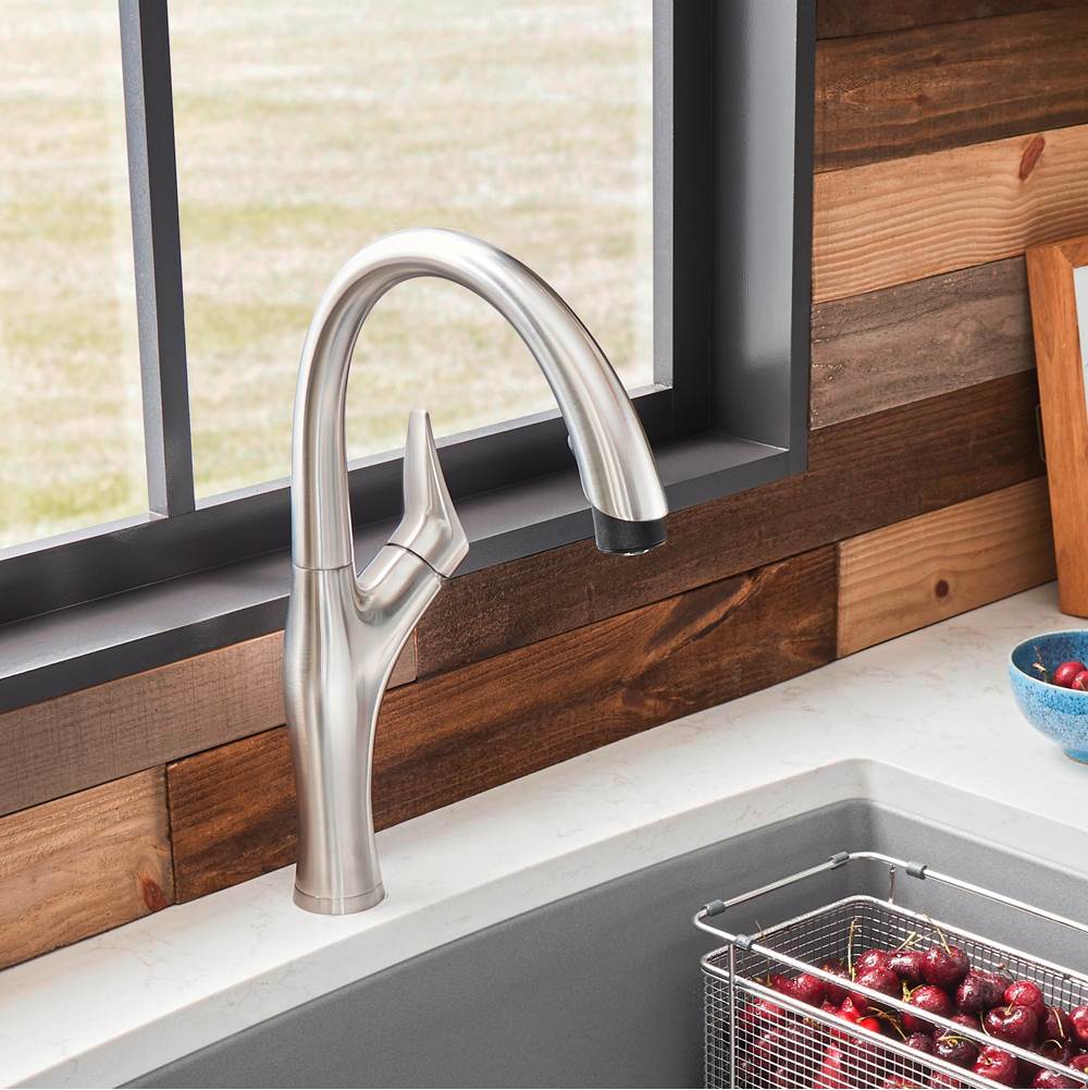 Artona Pull-Down Dual-Spray Kitchen Faucet - PVD Steel/Anthracite
