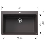 Liven SILGRANIT 33'' Super Single Dual Mount Kitchen Sink - Coal Black