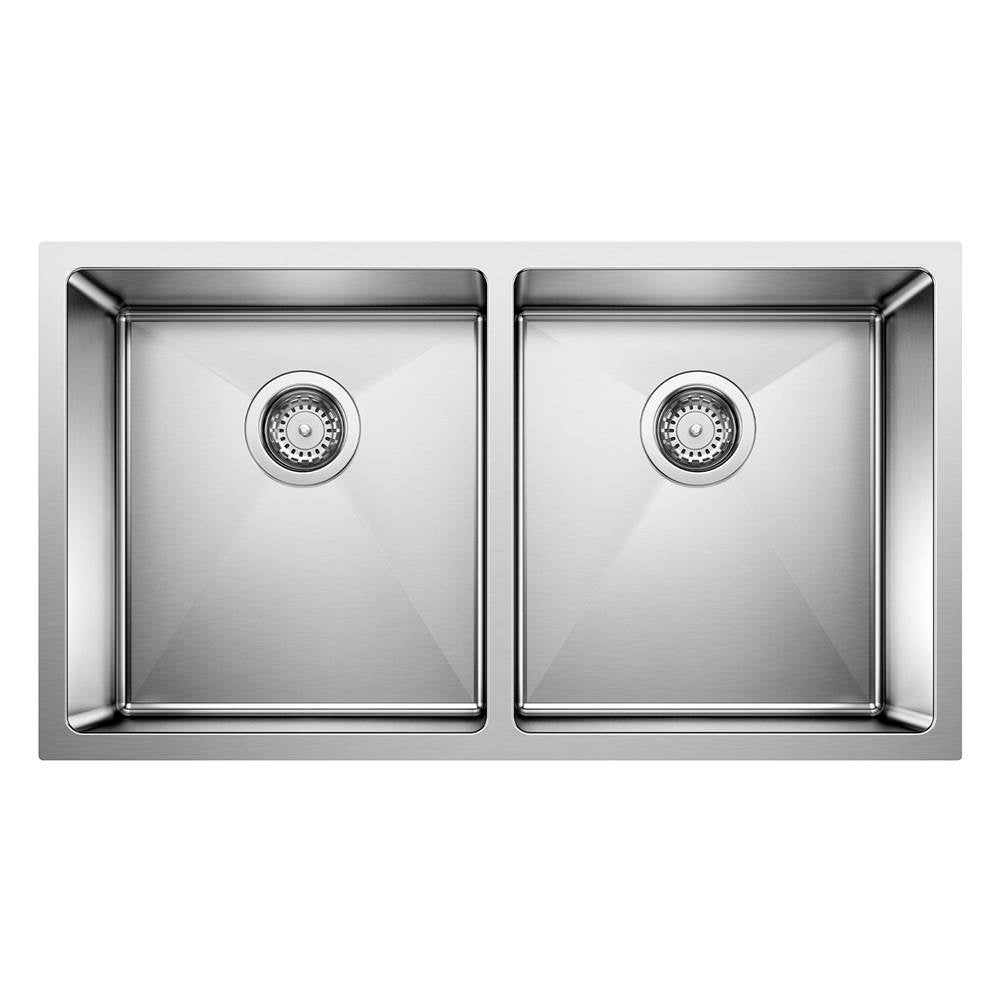 Blanco - Quatrus R15 32'' 50/50 Double Bowl Undermount Stainless Steel Kitchen Sink - Satin Polish