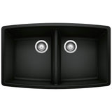 Blanco - Performa SILGRANIT 33'' 50/50 Double Bowl Undermount Kitchen Sink - Coal Black - Coal Black