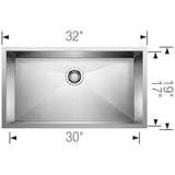 Precision R0 32'' Super Single Bowl Undermount Stainless Steel Kitchen Sink