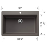 Liven SILGRANIT 33'' Super Single Dual Mount Kitchen Sink - Coal Black