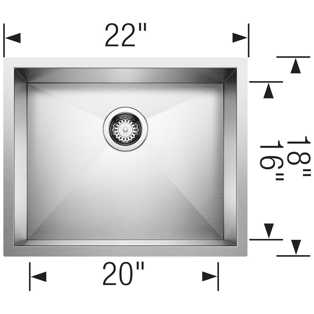 Quatrus R0 22'' Single Bowl Undermount Stainless Steel Kitchen Sink