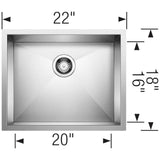 Quatrus R0 22'' Single Bowl Undermount Stainless Steel Kitchen Sink