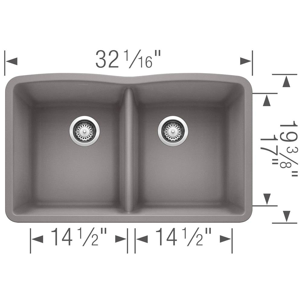 Diamond SILGRANIT 32'' 50/50 Double Bowl Undermount Kitchen Sink - Cafe