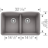 Diamond SILGRANIT 32'' 50/50 Double Bowl Undermount Kitchen Sink - Cafe