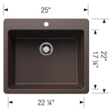 Liven SILGRANIT 25'' Single Bowl Dual Mount Kitchen Sink - Coal Black