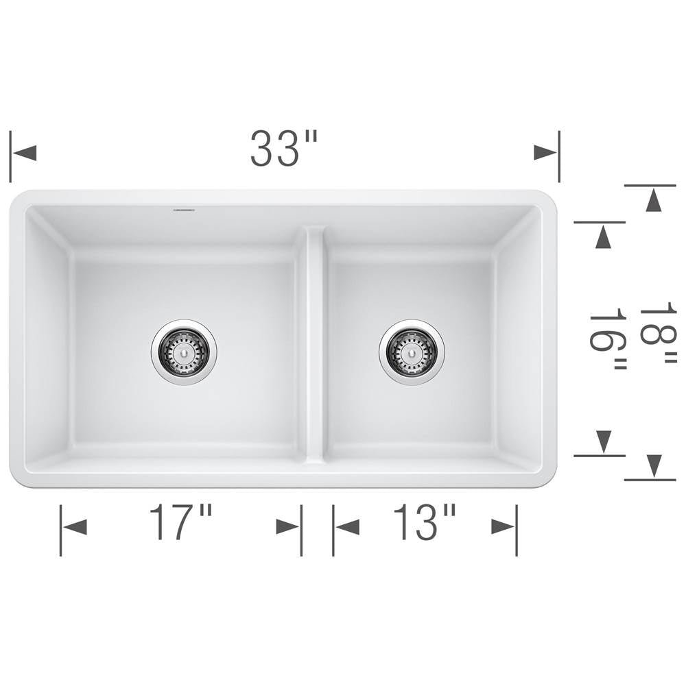 Precis SILGRANIT 33'' 60/40 Reversible Double Bowl Undermount Kitchen Sink with Low Divide - Cinder