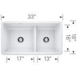 Precis SILGRANIT 33'' 60/40 Reversible Double Bowl Undermount Kitchen Sink with Low Divide - Cinder