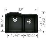 Diamond SILGRANIT 32'' 60/40 Double Bowl Undermount Kitchen Sink with Low Divide - Anthracite