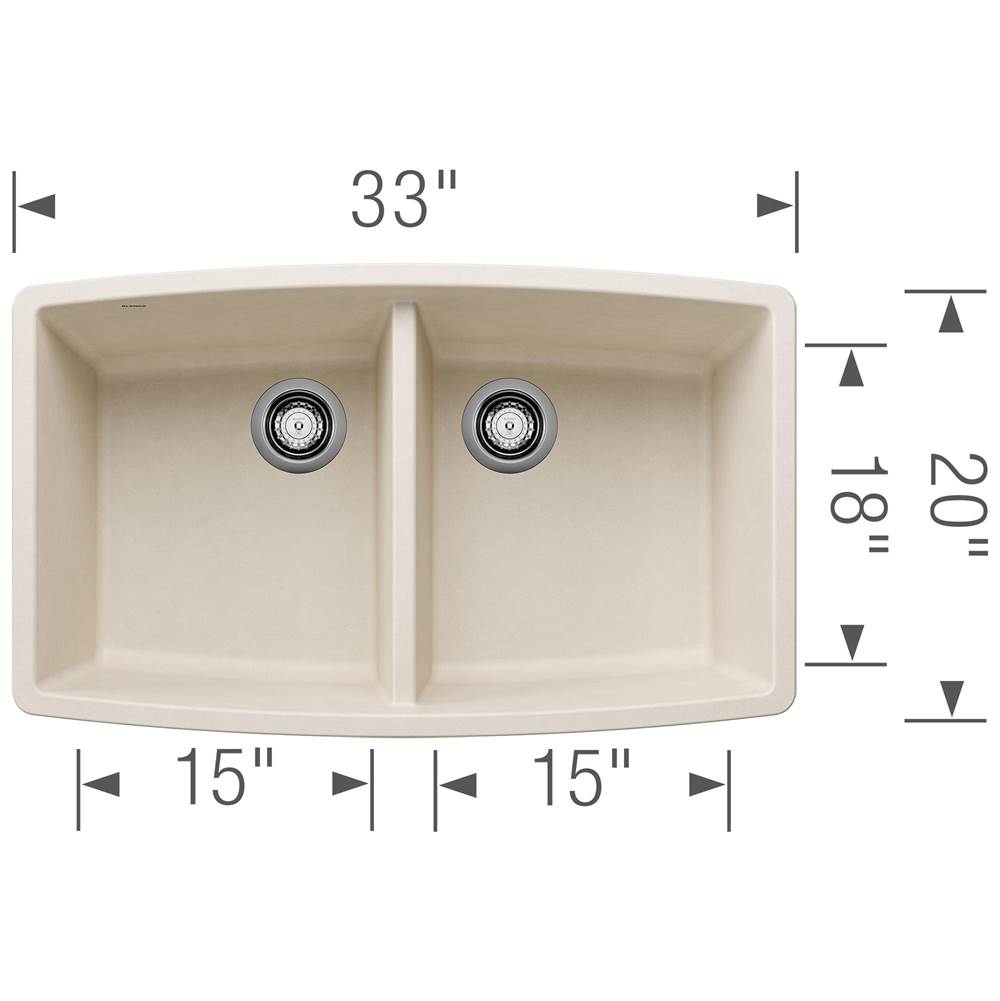 Performa SILGRANIT 33'' 50/50 Double Bowl Undermount Kitchen Sink - Soft White