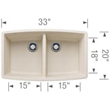 Performa SILGRANIT 33'' 50/50 Double Bowl Undermount Kitchen Sink - Soft White