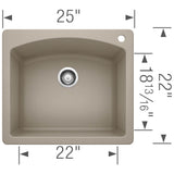 Diamond SILGRANIT 25'' Single Bowl Dual Mount Kitchen Sink - Cafe