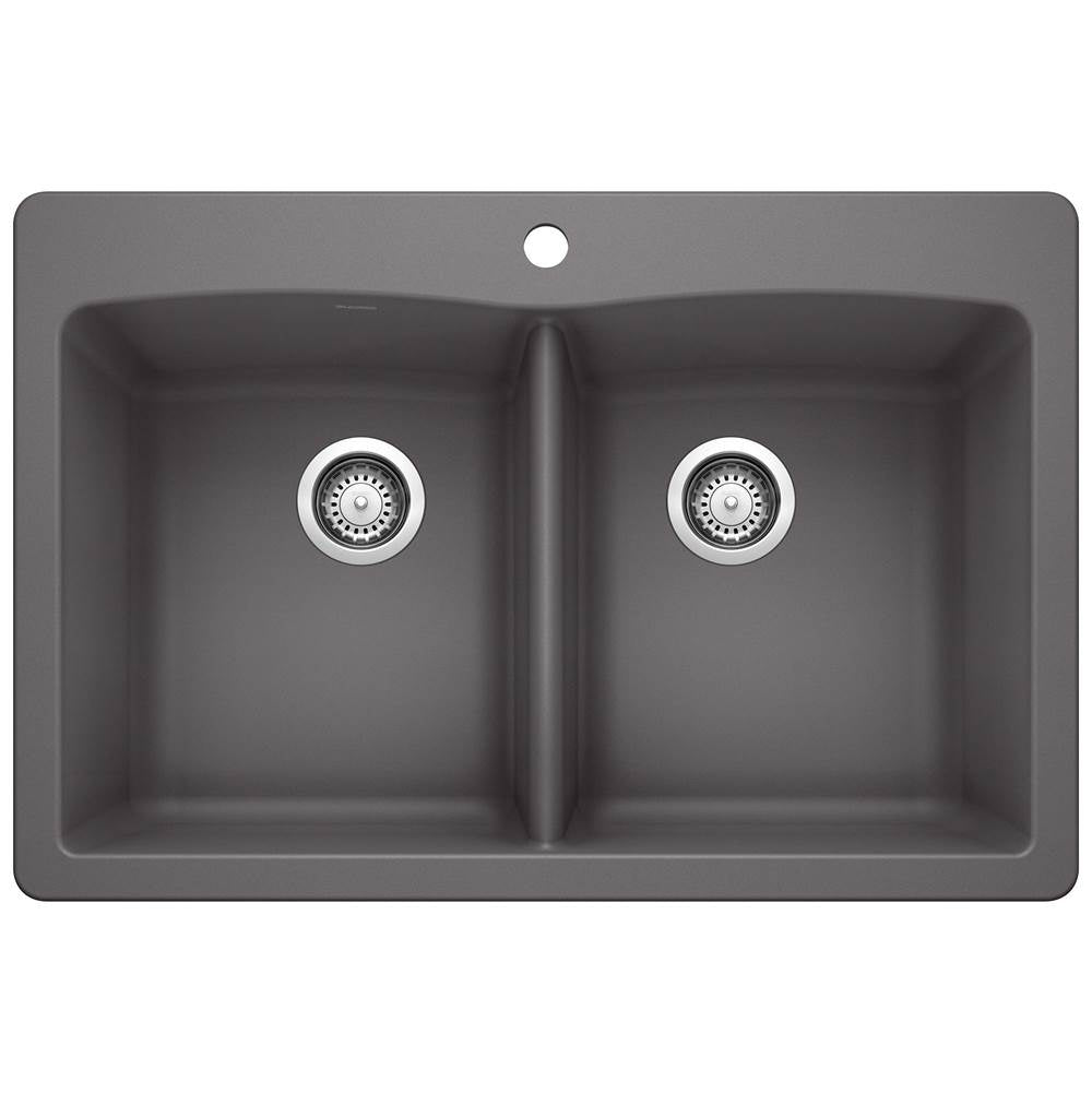 Blanco - Diamond SILGRANIT 33'' 50/50 Double Bowl Dual Mount Kitchen Sink - Cinder - Cinder