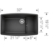 Performa Cascade SILGRANIT 32'' Single Bowl Undermount Kitchen Sink with Colander - Cafe