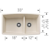 Performa SILGRANIT 33'' 60/40 Double Bowl Undermount Kitchen Sink with Low Divide - Soft White