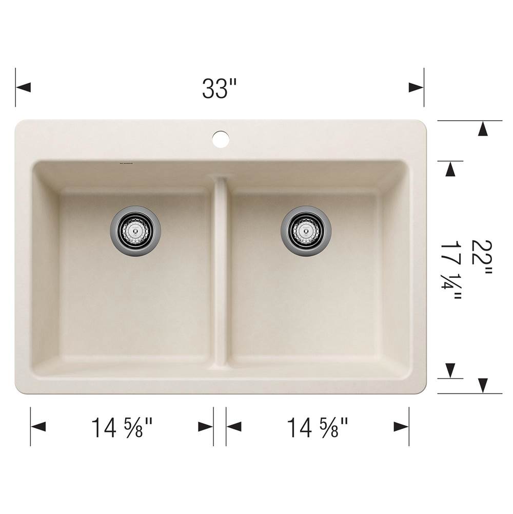 Liven SILGRANIT 33'' 50/50 Double Bowl Dual Mount Kitchen Sink with Low Divide - Coal Black