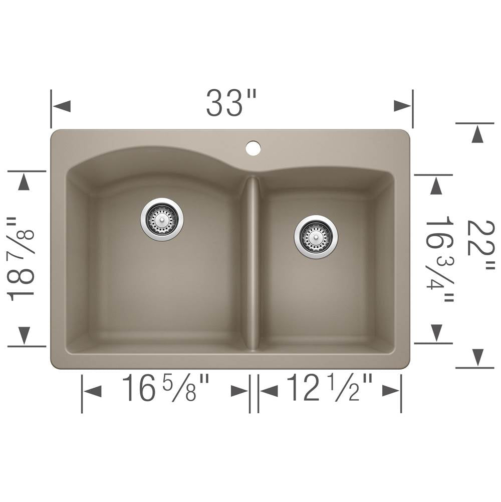 Diamond SILGRANIT 33'' 60/40 Double Bowl Dual Mount Kitchen Sink - Cafe