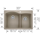 Diamond SILGRANIT 33'' 60/40 Double Bowl Dual Mount Kitchen Sink - Cafe