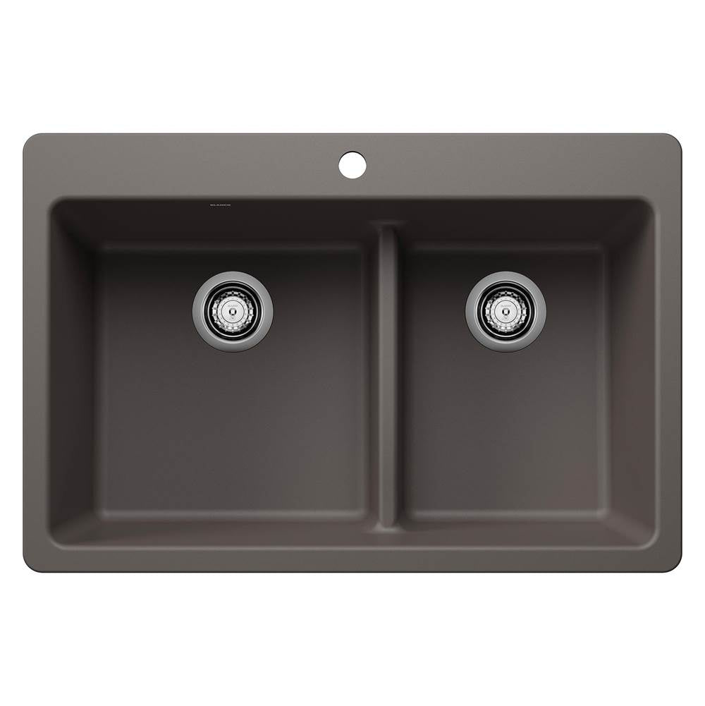 Blanco - Liven SILGRANIT 33'' 60/40 Double Bowl Dual Mount Kitchen Sink with Low Divide - Volcano Gray - Volcano Gray