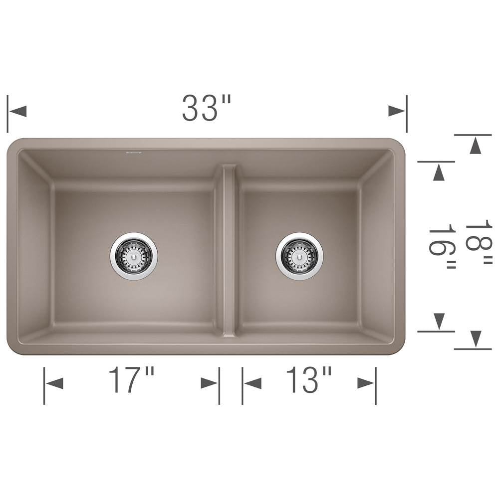 Precis SILGRANIT 33'' 60/40 Reversible Double Bowl Undermount Kitchen Sink with Low Divide - Cinder