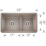 Precis SILGRANIT 33'' 60/40 Reversible Double Bowl Undermount Kitchen Sink with Low Divide - Cinder