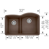 Diamond SILGRANIT 32'' 40/60 Reverse Double Bowl Undermount Kitchen Sink with Low Divide - Anthracite