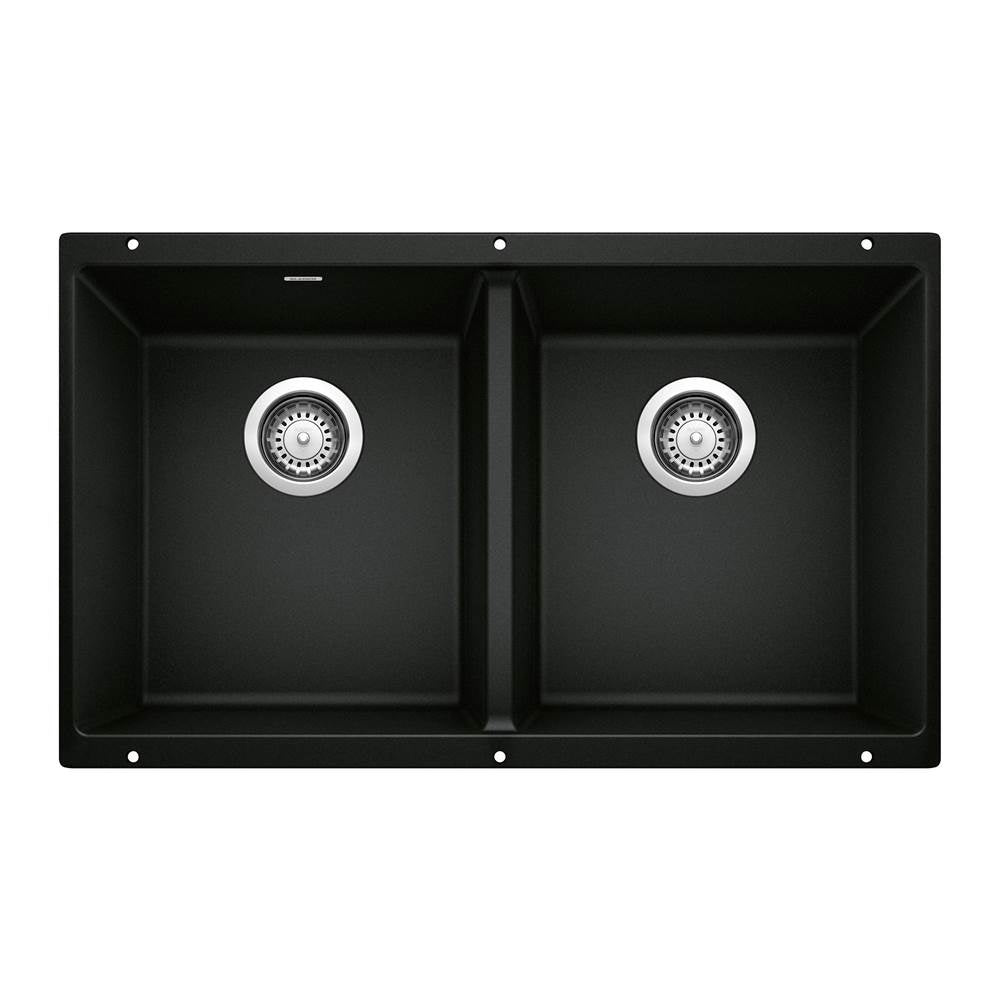 Blanco - Precis SILGRANIT 29'' 50/50 Double Bowl Undermount Kitchen Sink - Coal Black - Coal Black