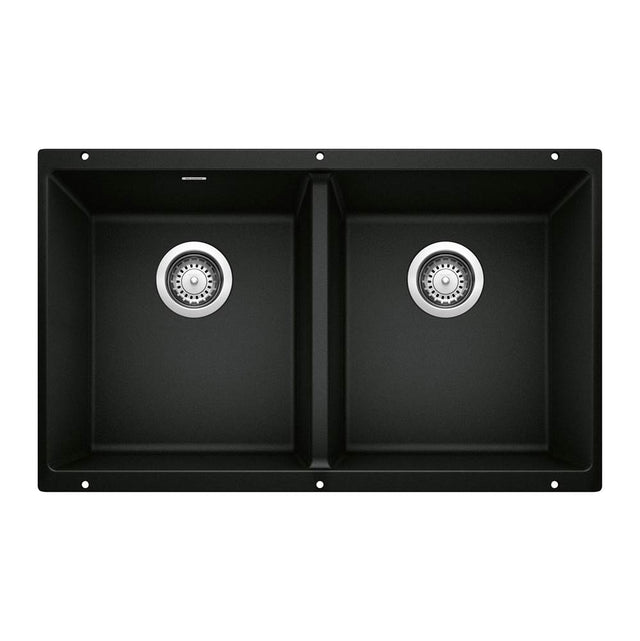 Blanco - Precis SILGRANIT 29'' 50/50 Double Bowl Undermount Kitchen Sink - Coal Black - Coal Black