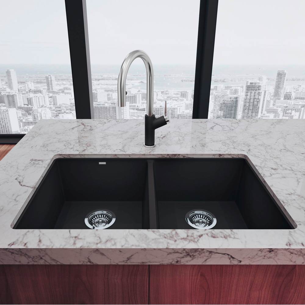 Precis SILGRANIT 29'' 50/50 Double Bowl Undermount Kitchen Sink - Coal Black
