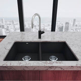 Precis SILGRANIT 29'' 50/50 Double Bowl Undermount Kitchen Sink - Coal Black