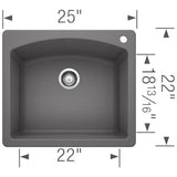 Diamond SILGRANIT 25'' Single Bowl Dual Mount Kitchen Sink - Cafe