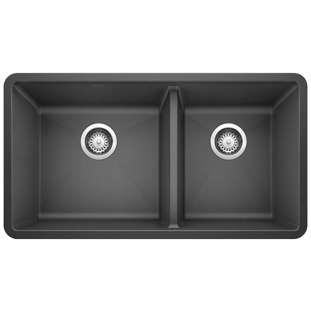 Blanco - Precis SILGRANIT 33'' 60/40 Double Bowl Undermount Kitchen Sink - Anthracite - Anthracite
