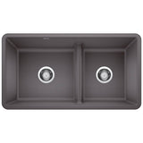 Blanco - Precis SILGRANIT 33'' 60/40 Reversible Double Bowl Undermount Kitchen Sink with Low Divide - Cinder - Cinder