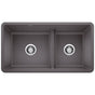 Blanco - Precis SILGRANIT 33'' 60/40 Reversible Double Bowl Undermount Kitchen Sink with Low Divide - Cinder - Cinder