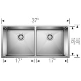 Precision R10 37'' 50/50 Double Bowl Undermount Stainless Steel Kitchen Sink