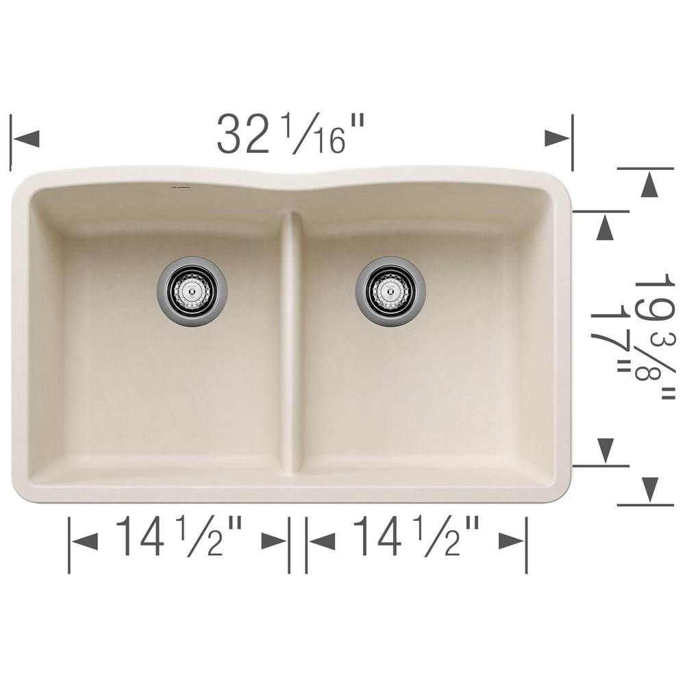 Diamond SILGRANIT 32'' 50/50 Double Bowl Undermount Kitchen Sink with Low Divide - Soft White