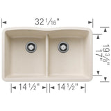 Diamond SILGRANIT 32'' 50/50 Double Bowl Undermount Kitchen Sink with Low Divide - Soft White
