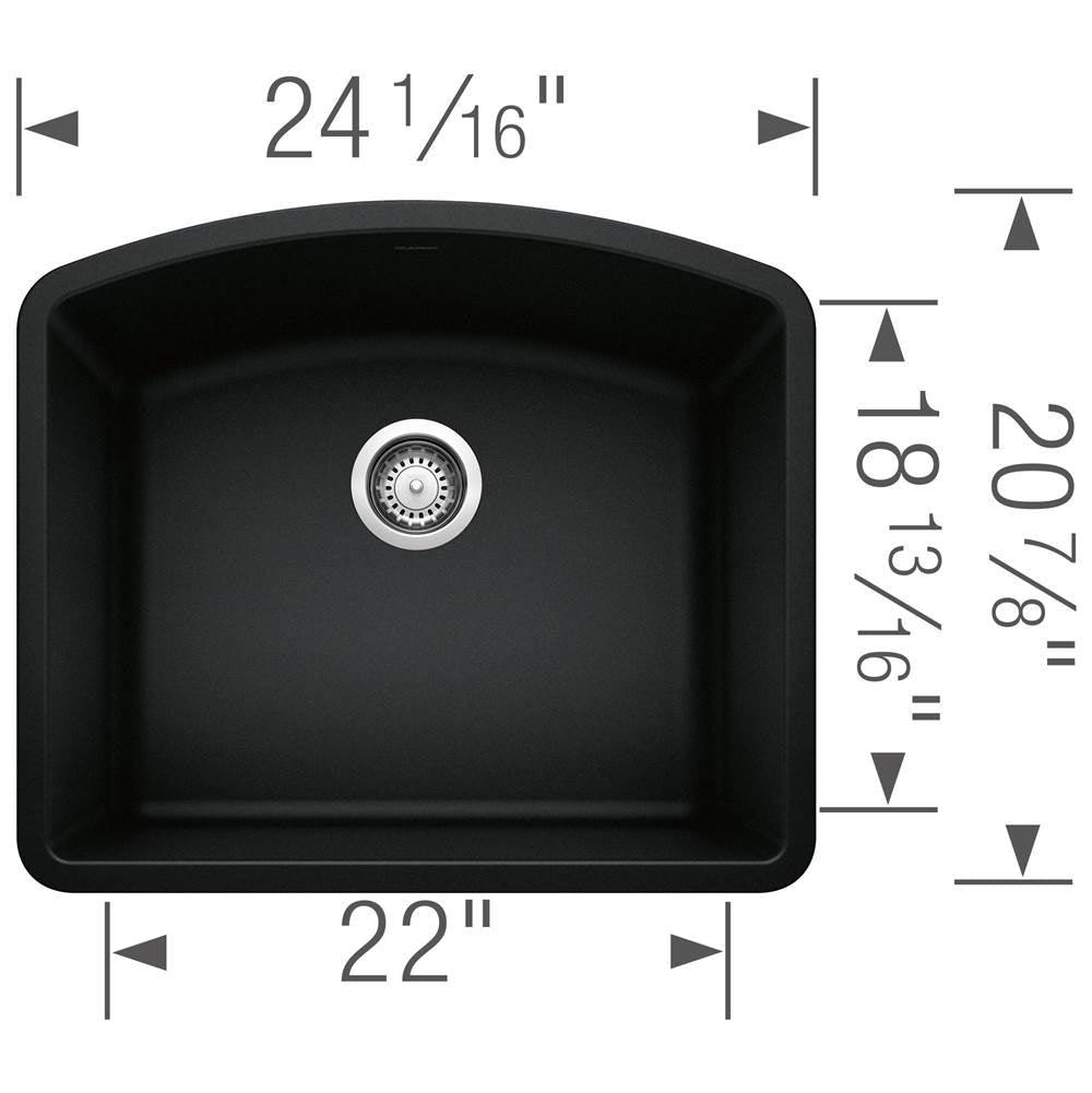 Diamond SILGRANIT 24'' Single Bowl Undermount Kitchen Sink - Coal Black