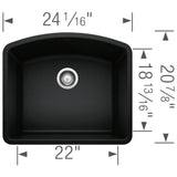 Diamond SILGRANIT 24'' Single Bowl Undermount Kitchen Sink - Coal Black