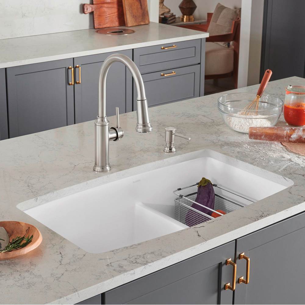 Performa SILGRANIT 33'' 60/40 Double Bowl Undermount Kitchen Sink with Low Divide - White