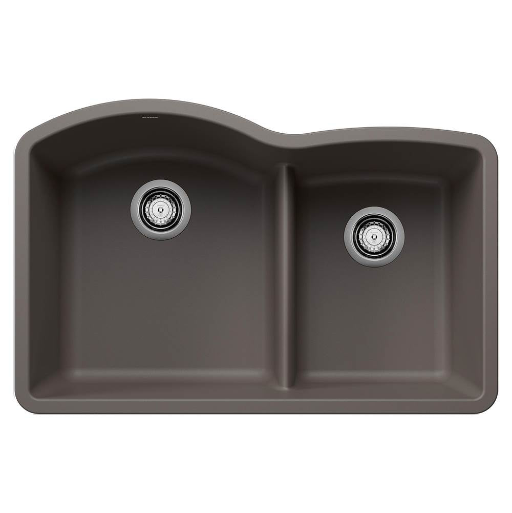 Blanco - Diamond SILGRANIT 32'' 60/40 Double Bowl Undermount Kitchen Sink with Low Divide - Volcano Gray - Volcano Gray