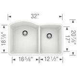 Diamond SILGRANIT 32'' 60/40 Double Bowl Undermount Kitchen Sink - Cafe