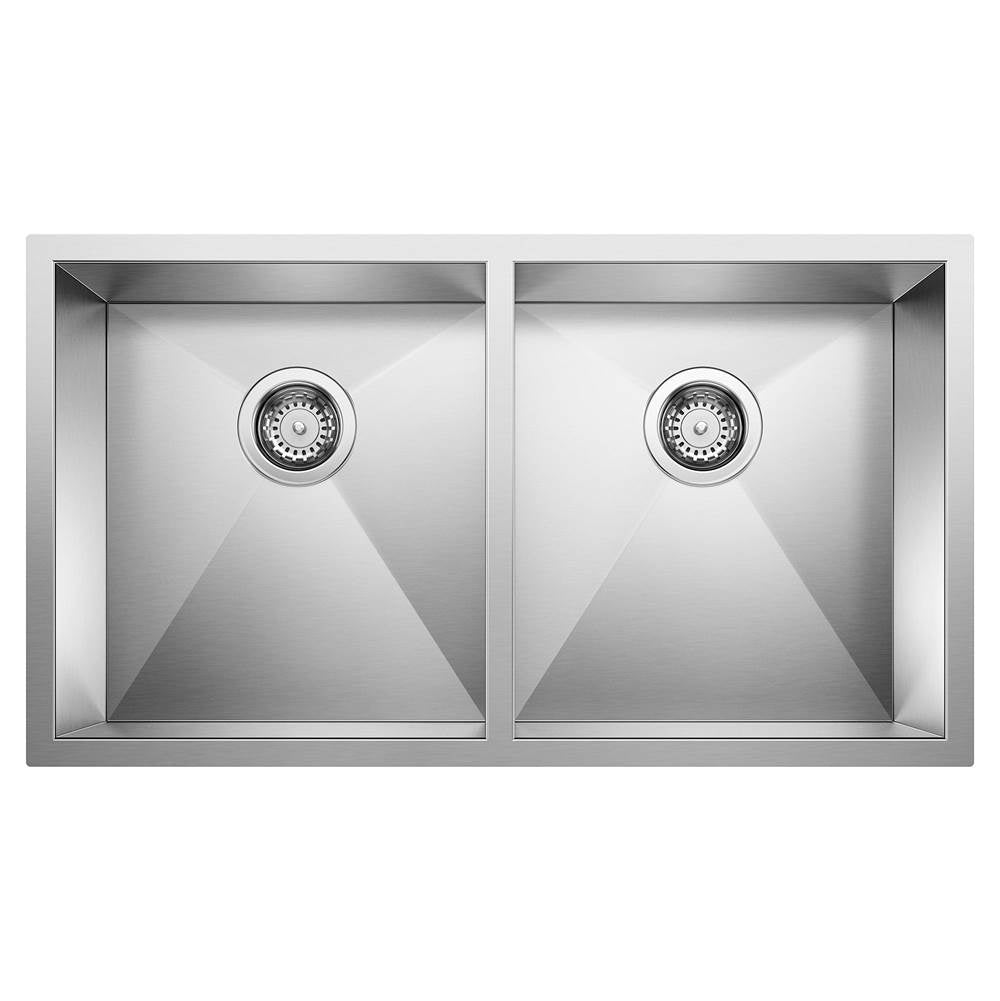 Blanco - Quatrus R0 32'' 50/50 Double Bowl Undermount Stainless Steel Kitchen Sink - Satin Polish