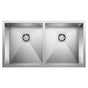 Blanco - Quatrus R0 32'' 50/50 Double Bowl Undermount Stainless Steel Kitchen Sink - Satin Polish
