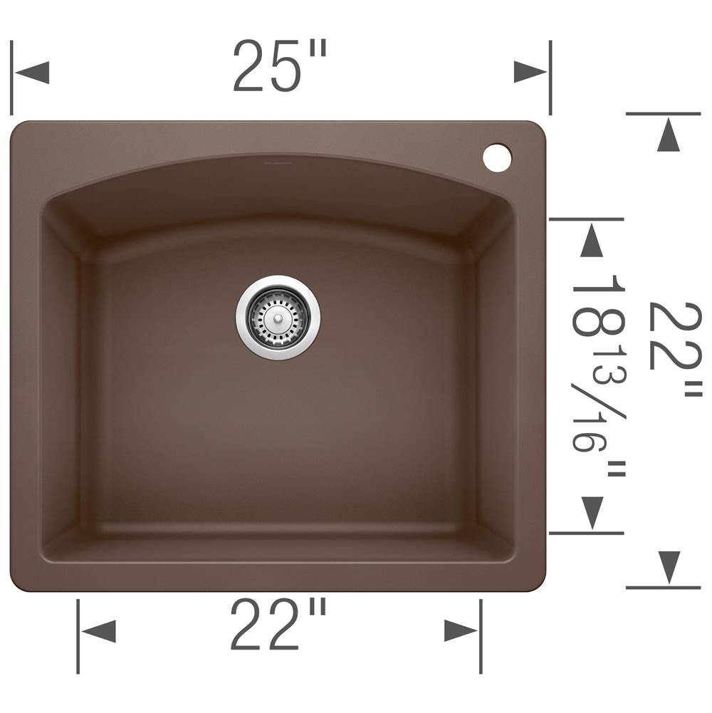 Diamond SILGRANIT 25'' Single Bowl Dual Mount Kitchen Sink - Cafe
