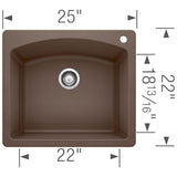 Diamond SILGRANIT 25'' Single Bowl Dual Mount Kitchen Sink - Cafe