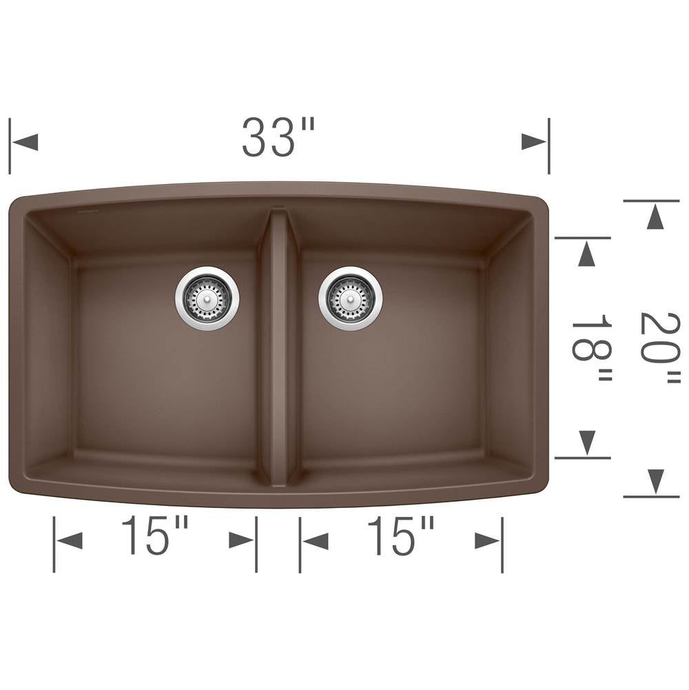 Performa SILGRANIT 33'' 50/50 Double Bowl Undermount Kitchen Sink - Cafe