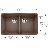 Performa SILGRANIT 33'' 50/50 Double Bowl Undermount Kitchen Sink - Cafe
