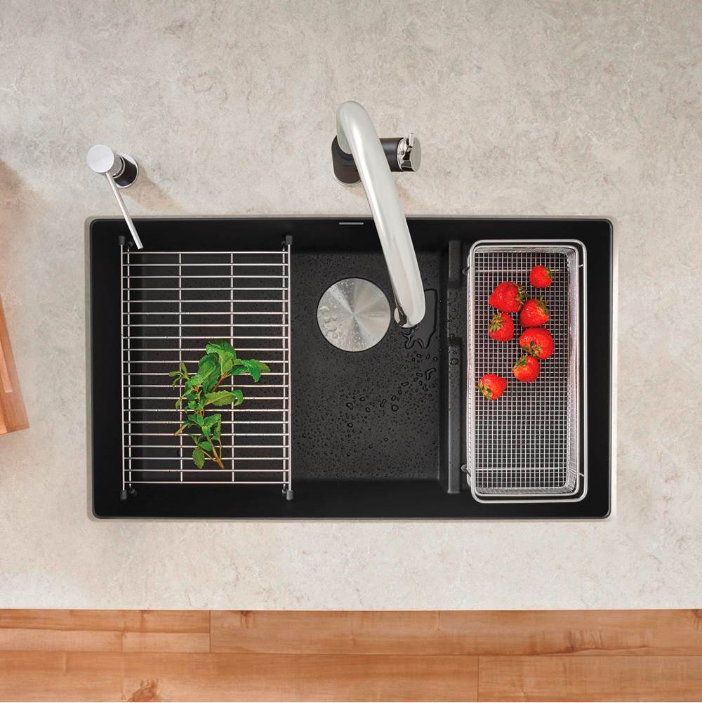 Precis Cascade SILGRANIT 29'' Single Bowl Undermount Kitchen Sink with Colander - Coal Black
